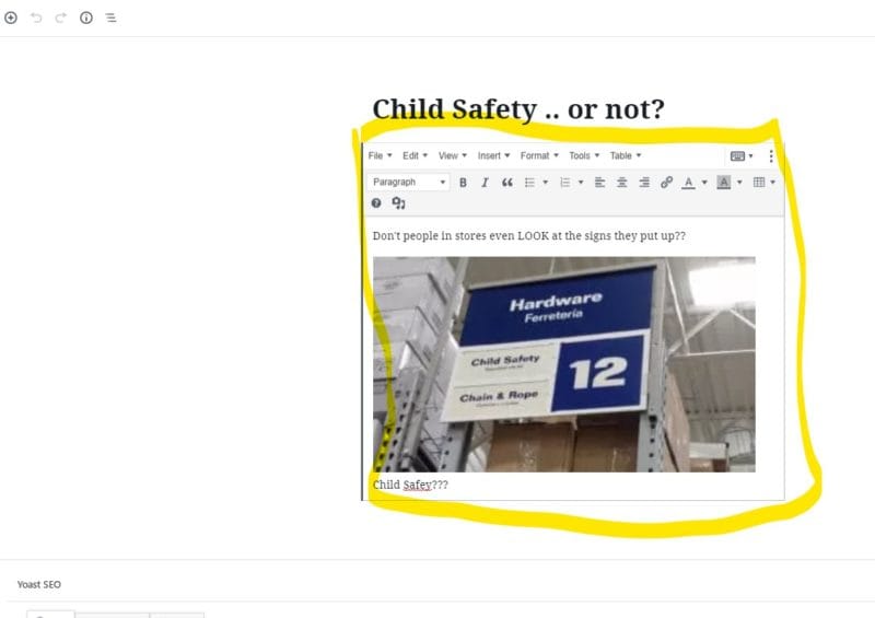 Gutenberg layout prior to fixing the mobile friendly problem